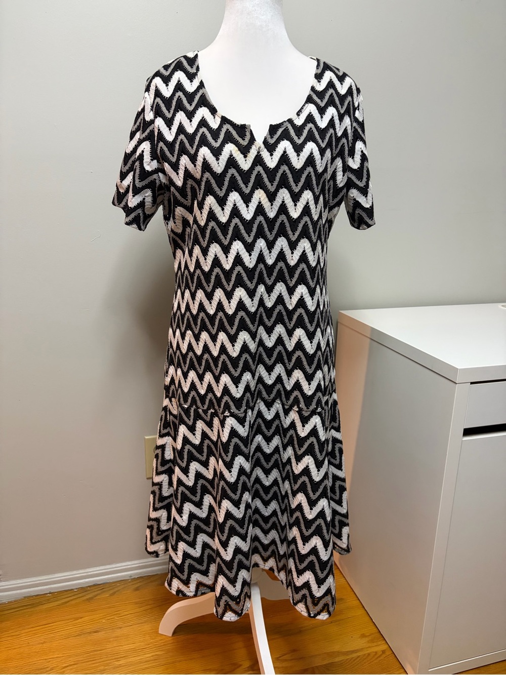 Sara Campbell Chevron ZigZag Geometric Knit Women Midi Dress Size XL Made In USA